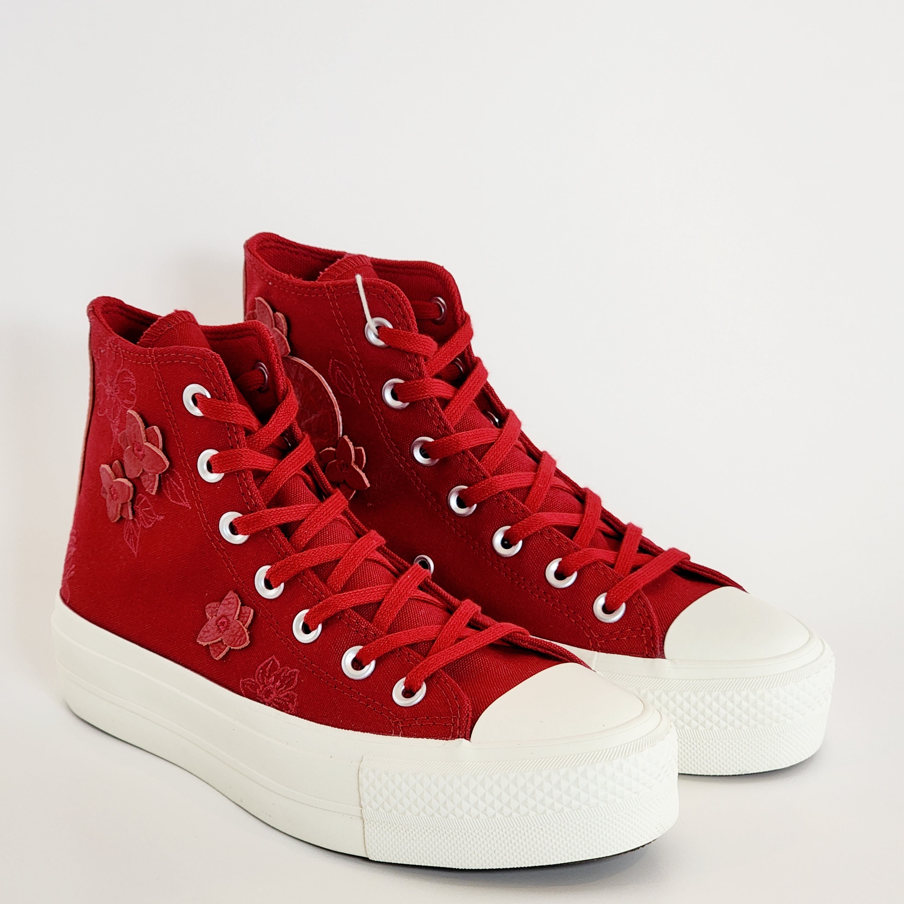 Converse CTAS Lift Hi 3D Florals Red Women's Platform Sneakers A12810C NWT