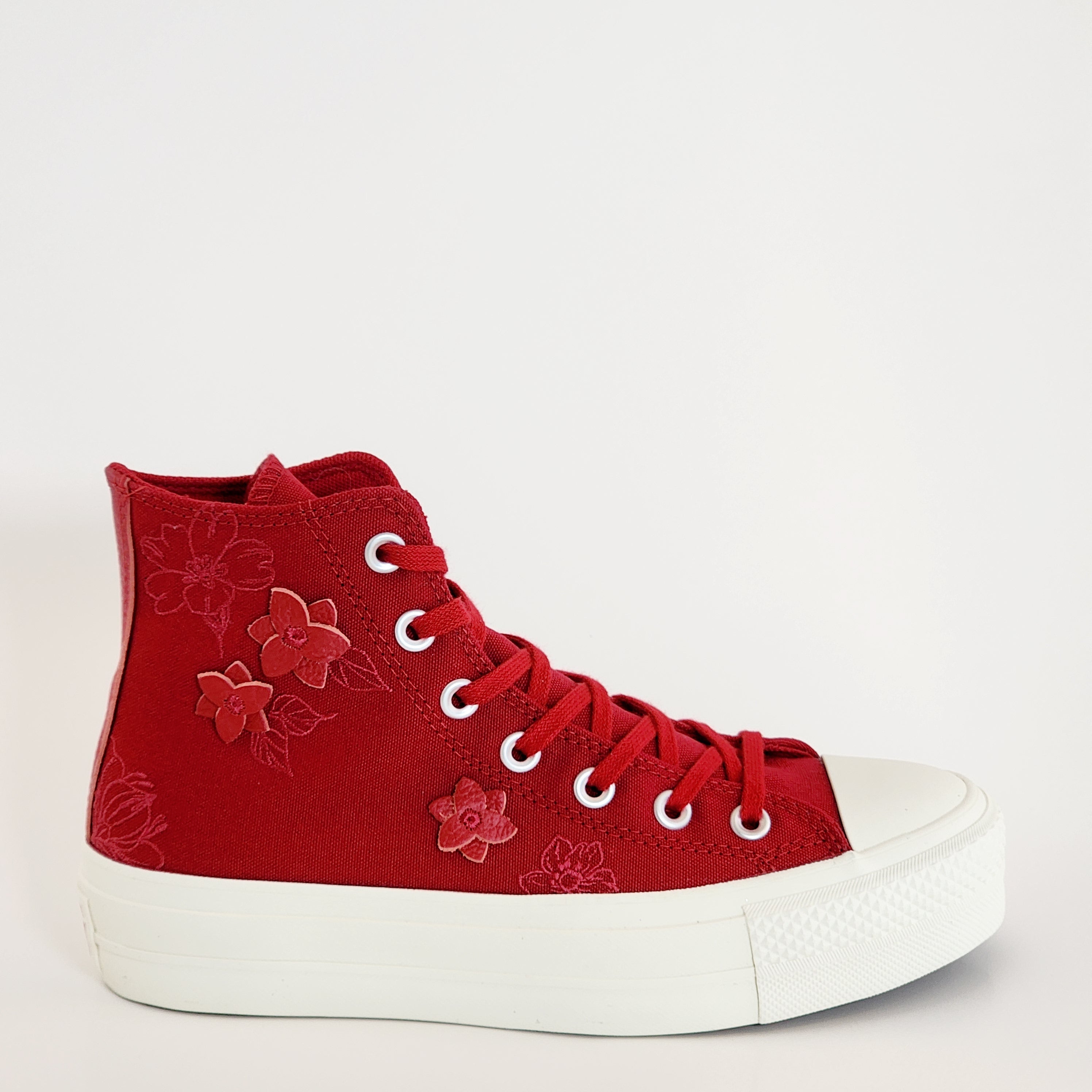 Converse CTAS Lift Hi 3D Florals Red Women's Platform Sneakers A12810C NWT