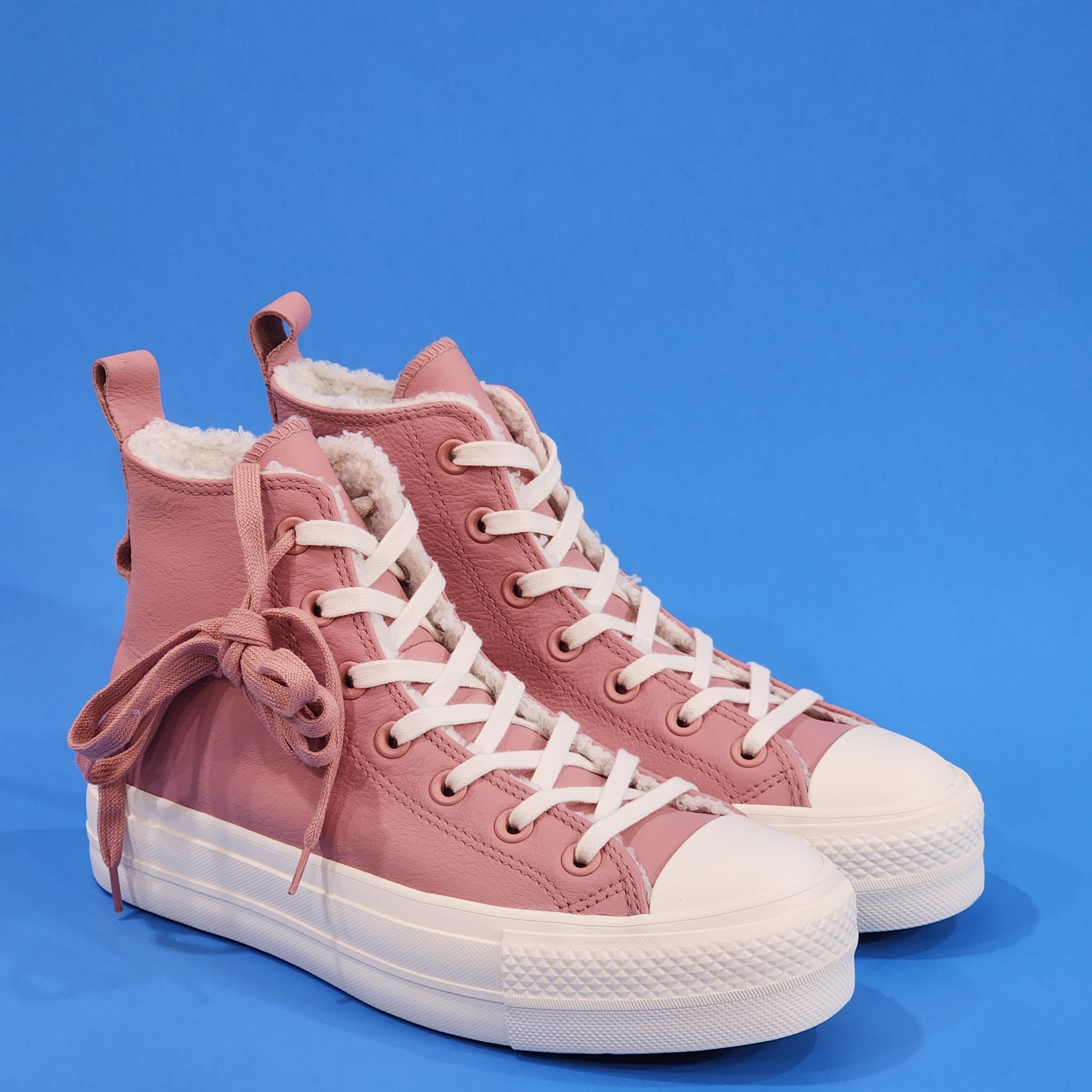 Converse CTAS Hi Lift Lined Leather Rust Pink Platform Sneakers A04256