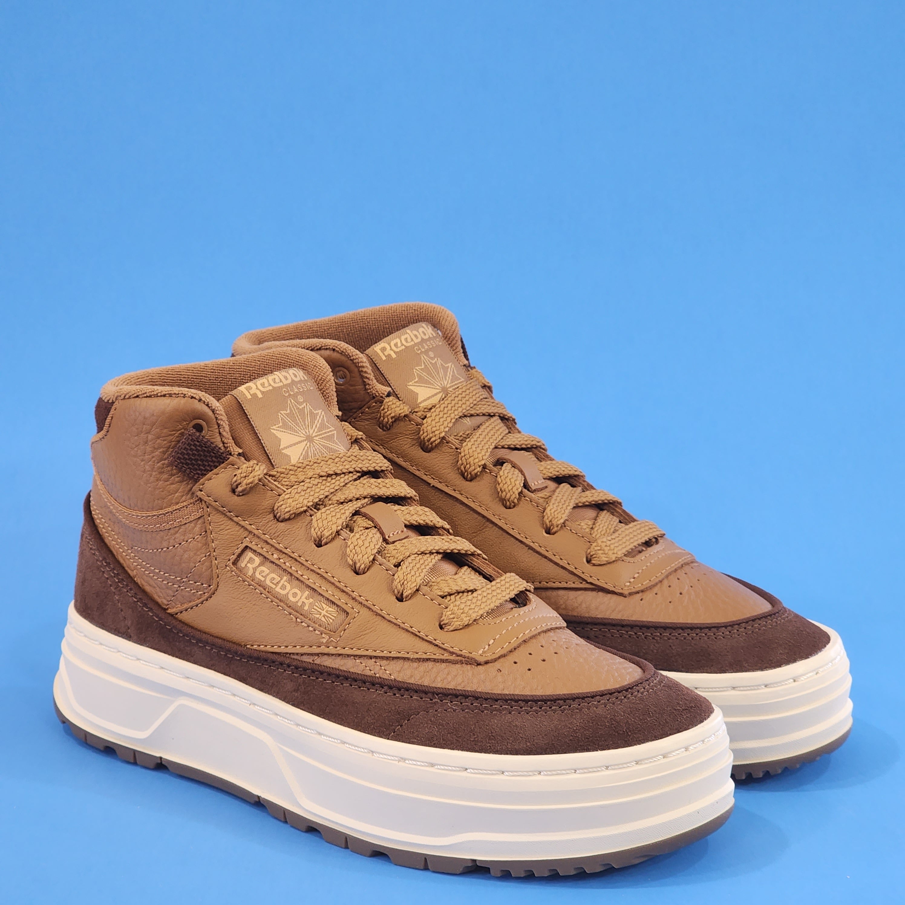 Reebok Club C Geo Mid Wild Brown Luxe Suede Women's Sneakers GZ2235 NWT