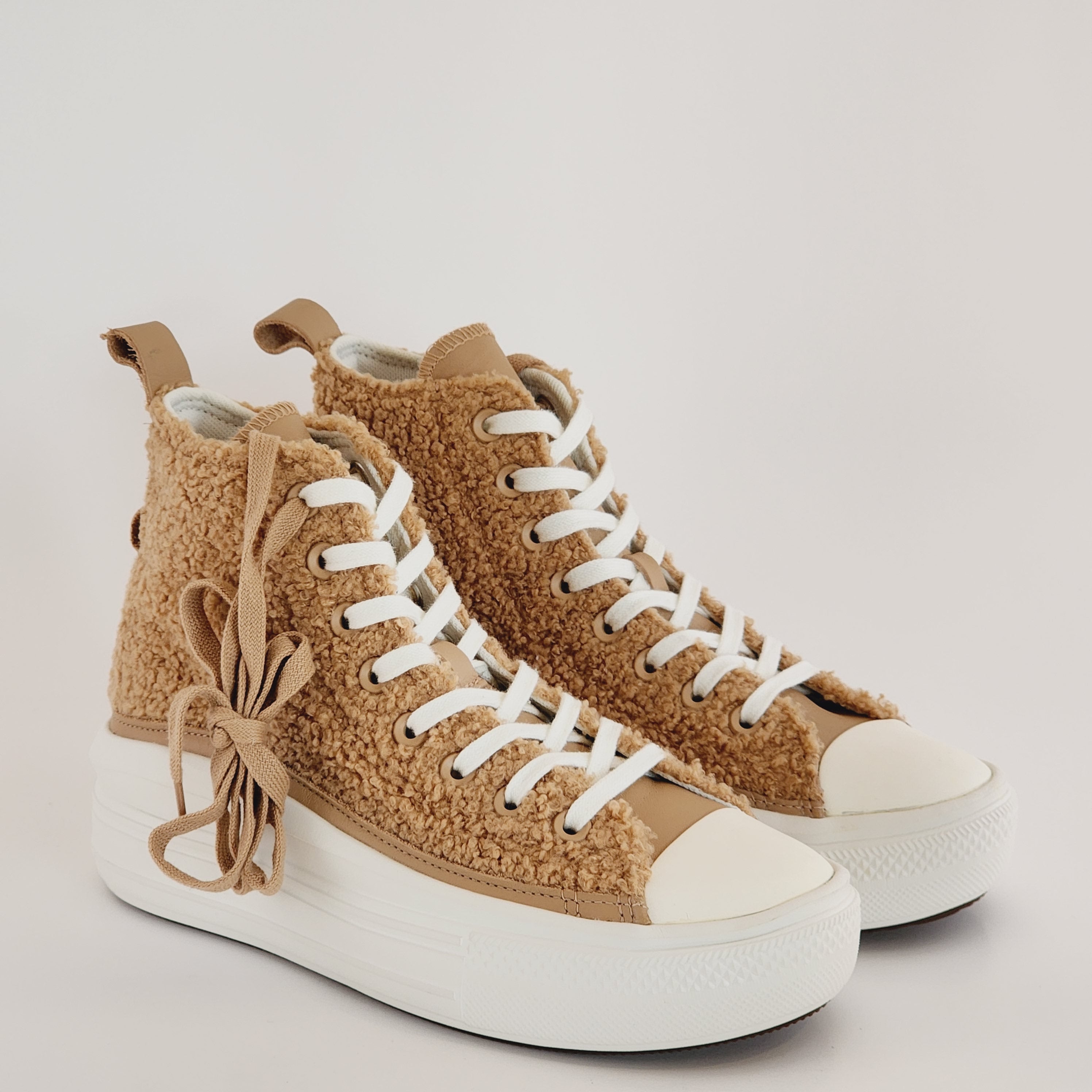 Converse CTAS Move Hi Champagne Tan Sherpa Women's Platform Sneakers A04259C NWT