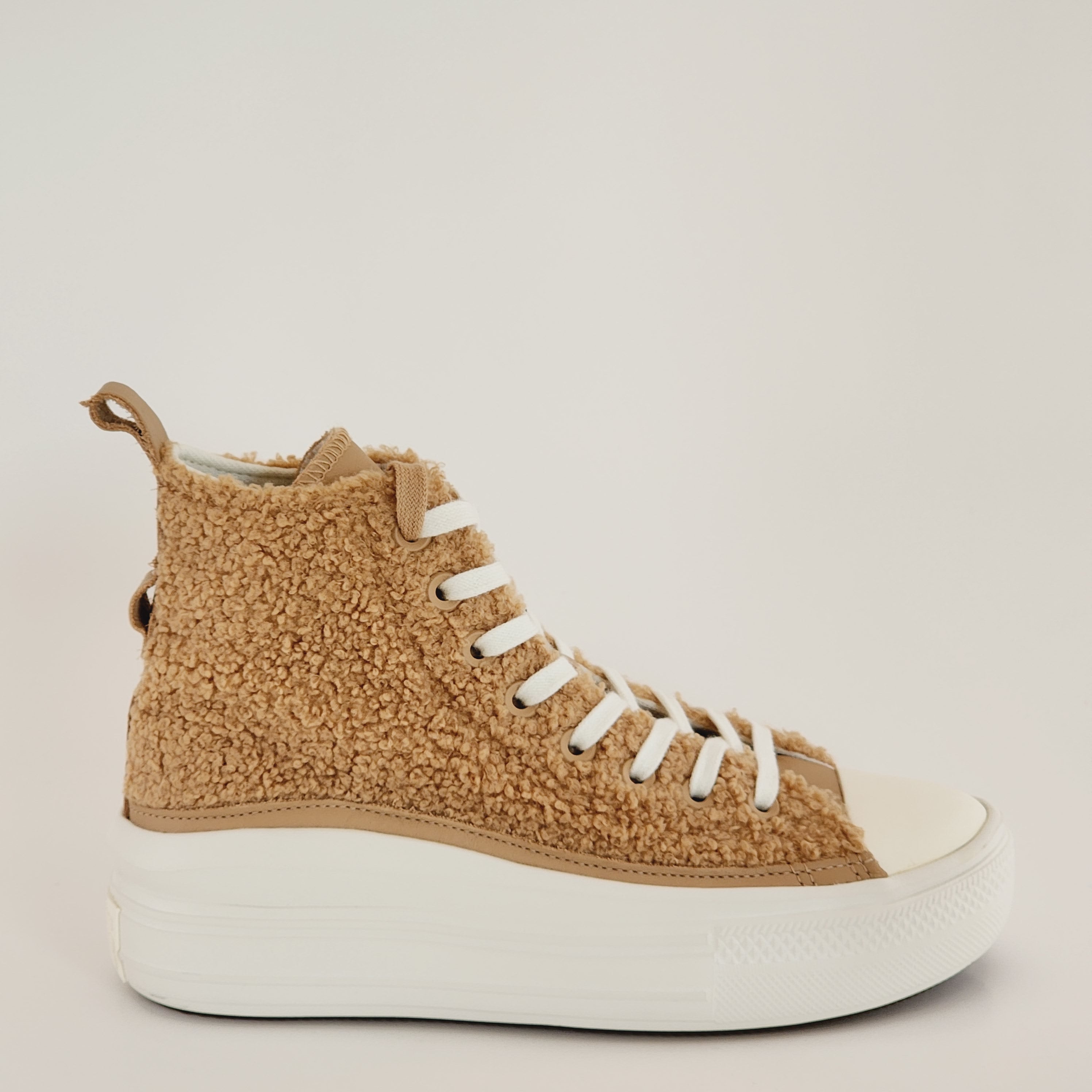 Converse CTAS Move Hi Champagne Tan Sherpa Women's Platform Sneakers A04259C NWT