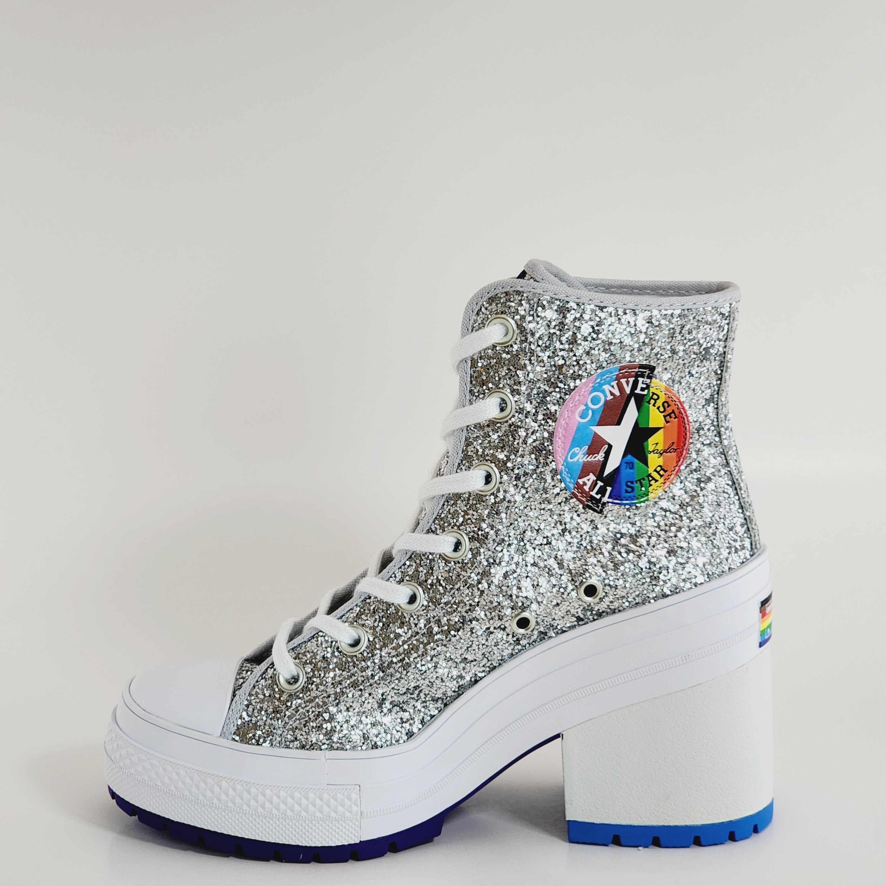 Converse Chuck 70 De Luxe Heel Pride Glitter Women's Platform Boots A06028C NWT