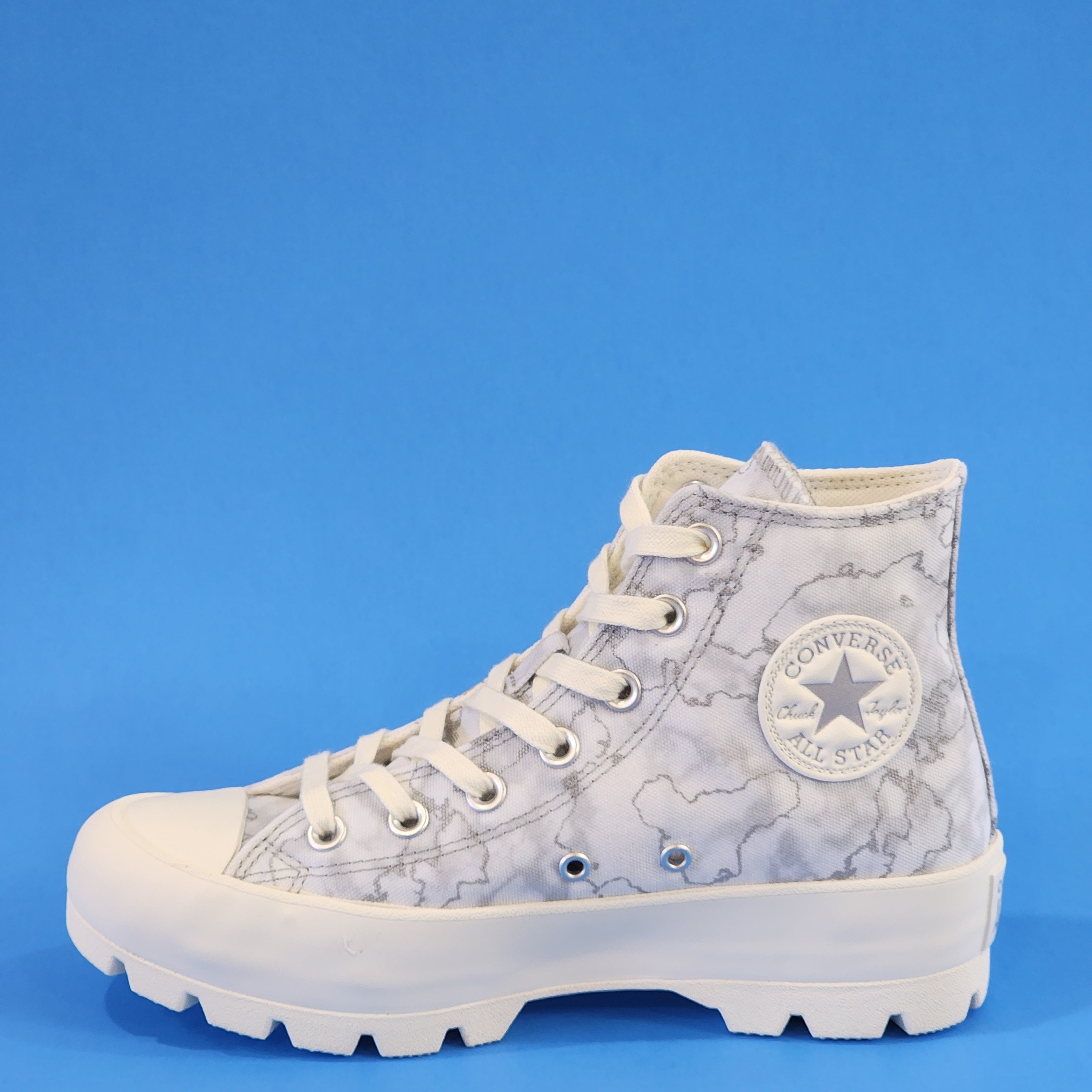 Converse CTAS Hi Watermarks Silver Canvas Women's Platform Sneakers A02032C NWT